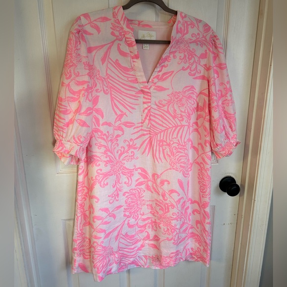 Lilly Pulitzer Mialeigh Palm Print Shift Dress Women’s Size 14 Pink and White - Picture 3 of 14